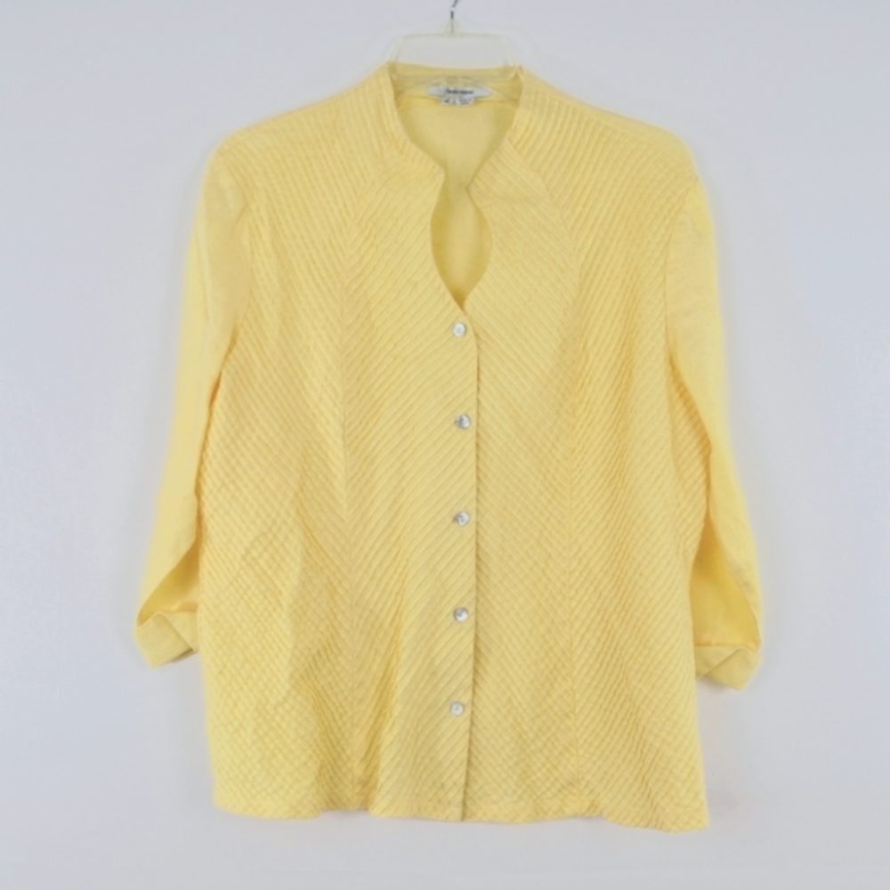 Women's Casual Top with Seashell Buttons - Yellow